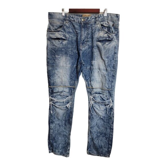grindhouse jeans Mens 40x32 Blue Denim Stonewashed Distressed Hip Hop Rock Baggy - Picture 1 of 9